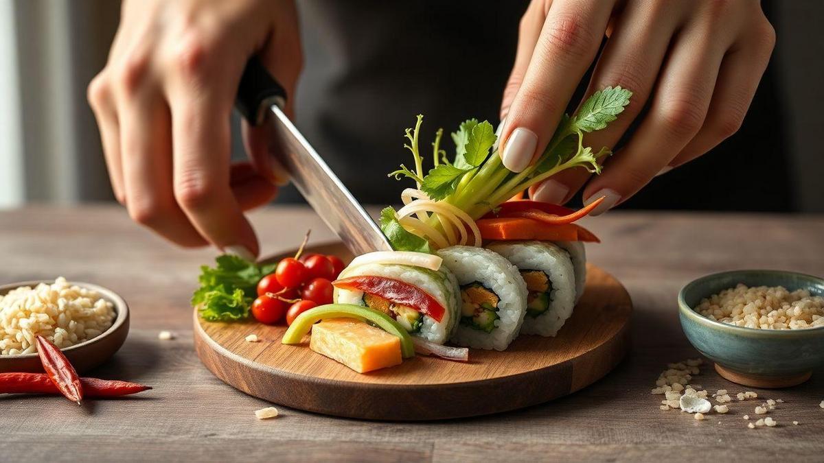 Como cortar e preparar vegetais para sushi vegetariano