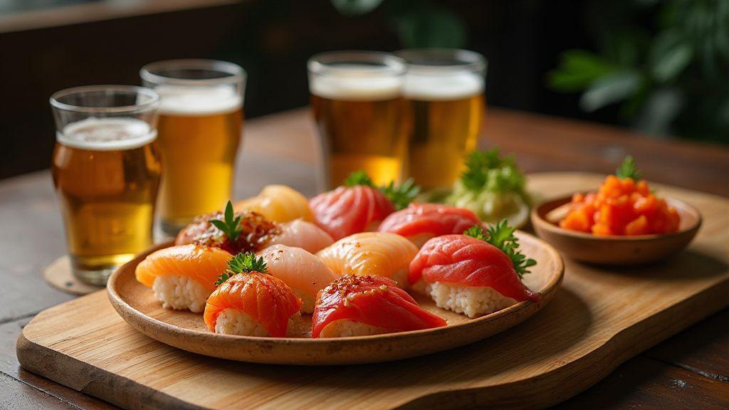Princípios básicos de harmonização de cervejas artesanais leves com diferentes tipos de sushi e molhos